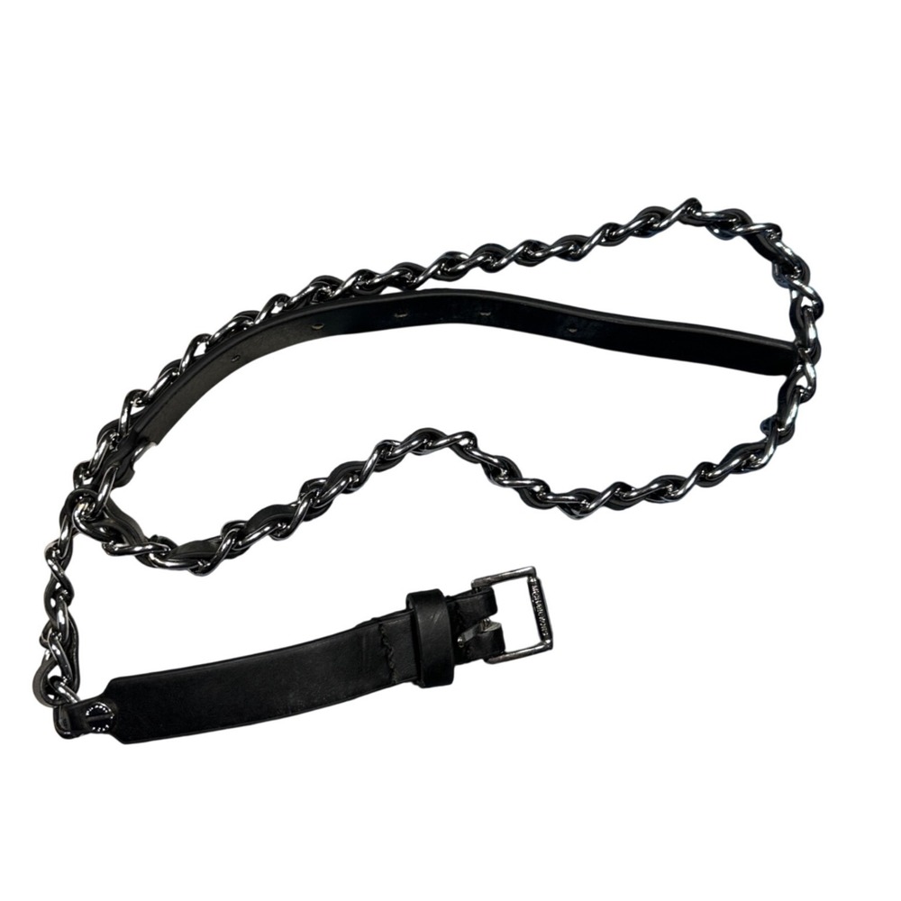 Michael Kors Black Leather Silver Chain Link Belt Women Small Medium Hardware